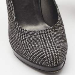 Stuart Weitzman Black/Grey Patent Leather and Plaid Wool Marianne Pumps Size 38