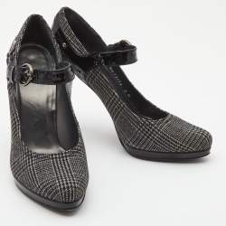 Stuart Weitzman Black/Grey Patent Leather and Plaid Wool Marianne Pumps Size 38