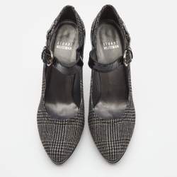 Stuart Weitzman Black/Grey Patent Leather and Plaid Wool Marianne Pumps Size 38