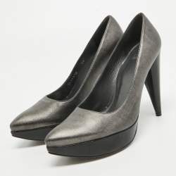 Stuart Weitzman Metallic Grey Leather Platform Pumps Size 38