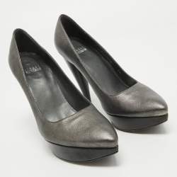 Stuart Weitzman Metallic Grey Leather Platform Pumps Size 38