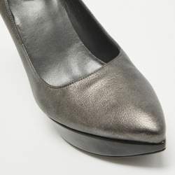 Stuart Weitzman Metallic Grey Leather Platform Pumps Size 38