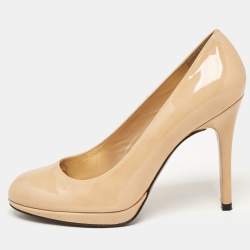 Stuart Weitzman Beige Patent Leather Platswoon Pumps Size 38