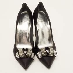Pre Owned حذاء كعب عالي ستيوارت وايتزمان مقدمة مدببة مرصع كريستال ساتان أسود مقاس 39