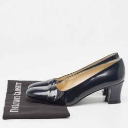 Stuart Weitzman Navy Blue Patent Leather Square Toe Pumps Size 38