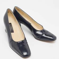 Stuart Weitzman Navy Blue Patent Leather Square Toe Pumps Size 38