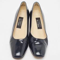Stuart Weitzman Navy Blue Patent Leather Square Toe Pumps Size 38