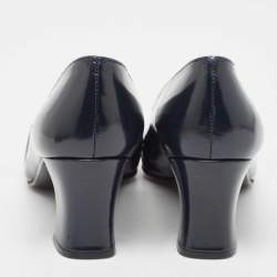 Stuart Weitzman Navy Blue Patent Leather Square Toe Pumps Size 38