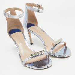 Stuart Weitzman Metallic Blue Leather Ankle Strap Sandals Size 39.5