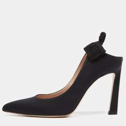 Stuart Weitzman Black Canvas Elastic Pointed Toe Pumps Size 37.5