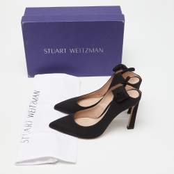 Stuart Weitzman Black Canvas Elastic Pointed Toe Pumps Size 37.5