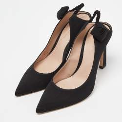Stuart Weitzman Black Canvas Elastic Pointed Toe Pumps Size 37.5