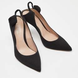 Stuart Weitzman Black Canvas Elastic Pointed Toe Pumps Size 37.5