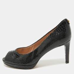 Stuart Weitzman Black Python Embossed Leather Peep Toe Platform Pumps Size 40