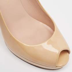 Stuart Weitzman Beige Patent Peep Toe Pumps Size 37.5