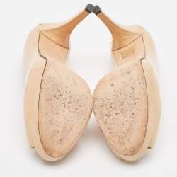 Stuart Weitzman Beige Patent Peep Toe Pumps Size 37.5