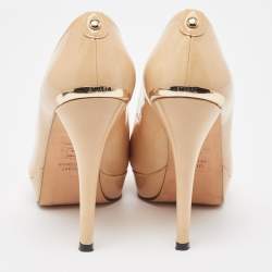 Stuart Weitzman Beige Patent Peep Toe Pumps Size 37.5