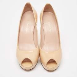 Stuart Weitzman Beige Patent Peep Toe Pumps Size 37.5