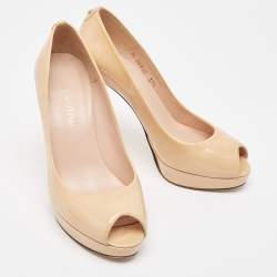 Stuart Weitzman Beige Patent Peep Toe Pumps Size 37.5