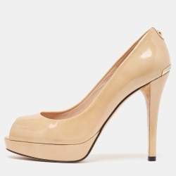 Stuart Weitzman Beige Patent Peep Toe Pumps Size 37.5