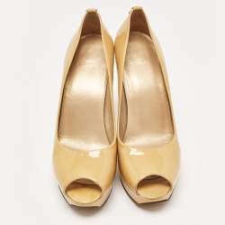 Stuart Weitzman Yellow Patent Leather Peep Toe Platform Pumps Size 40