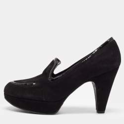 Stuart Weitzman Black Suede and Patent Leather Platform Pumps Size 40