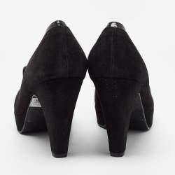 Stuart Weitzman Black Suede and Patent Leather Platform Pumps Size 40