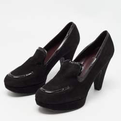 Stuart Weitzman Black Suede and Patent Leather Platform Pumps Size 40