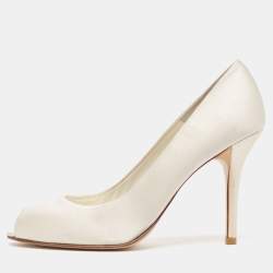 Stuart Weitzman White Satin Peep Toe Pumps Size 40.5