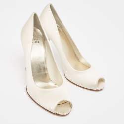 Stuart Weitzman White Satin Peep Toe Pumps Size 40.5
