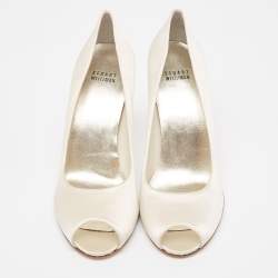 Stuart Weitzman White Satin Peep Toe Pumps Size 40.5