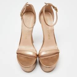 Stuart Weitzman Metallic Leather Nudist Hollywood Platform Sandals Size 39