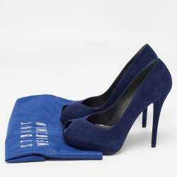 Stuart Weitzman Blue Suede Peep Toe Pumps Size 38.5