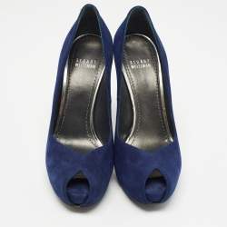 Stuart Weitzman Blue Suede Peep Toe Pumps Size 38.5
