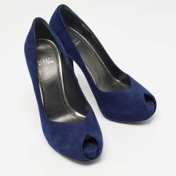 Stuart Weitzman Blue Suede Peep Toe Pumps Size 38.5