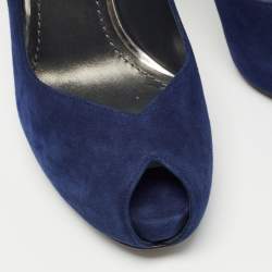 Stuart Weitzman Blue Suede Peep Toe Pumps Size 38.5