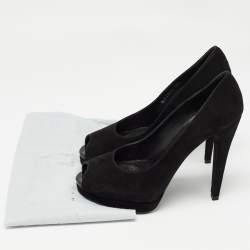 Stuart Weitzman Black Suede Peep Toe Pumps Size 38.5
