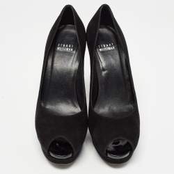 Stuart Weitzman Black Suede Peep Toe Pumps Size 38.5