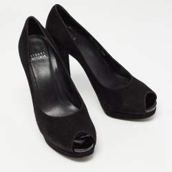 Stuart Weitzman Black Suede Peep Toe Pumps Size 38.5