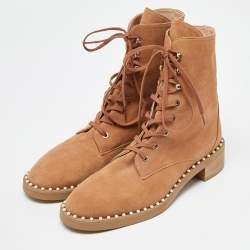 Stuart Weitzman Tan Suede Lace Up Ankle Boots Size 40