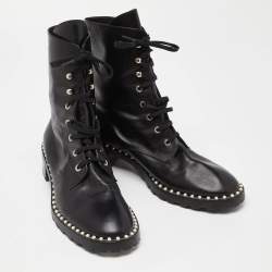 مملوكة مسبقًا Stuart Weitzman Black Leather Sondra Pearl Embellished Ankle Boots Size 40