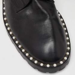 مملوكة مسبقًا Stuart Weitzman Black Leather Sondra Pearl Embellished Ankle Boots Size 40