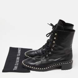 مملوكة مسبقًا Stuart Weitzman Black Leather Sondra Pearl Embellished Ankle Boots Size 40