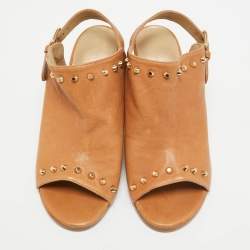 Stuart Weitzman Tan Leather Studded Slingback Sandals Size 36