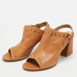 Stuart Weitzman Tan Leather Studded Slingback Sandals Size 36