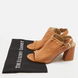 Stuart Weitzman Tan Leather Studded Slingback Sandals Size 36
