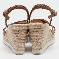 Stuart Weitzman Brown Leather Mykonos Wedge Espadrille Sandals Size 40.5