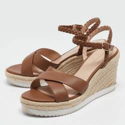 Stuart Weitzman Brown Leather Mykonos Wedge Espadrille Sandals Size 40.5