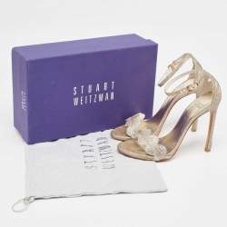 Stuart Weitzman Metallic Gold  Glitter Ankle Strap Sandals Size 37.5