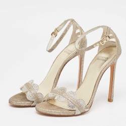 Stuart Weitzman Metallic Gold  Glitter Ankle Strap Sandals Size 37.5